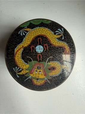 Vintage Yellow Dragon Cloisonné Tea Caddy
